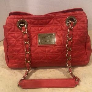 Nicole Miller Coral and Gold Handbag